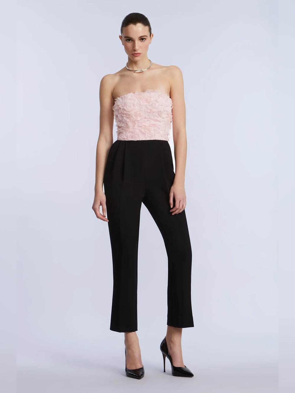 BCBGMaxAzria Pink Bodice Black Cropped Jumpsuit